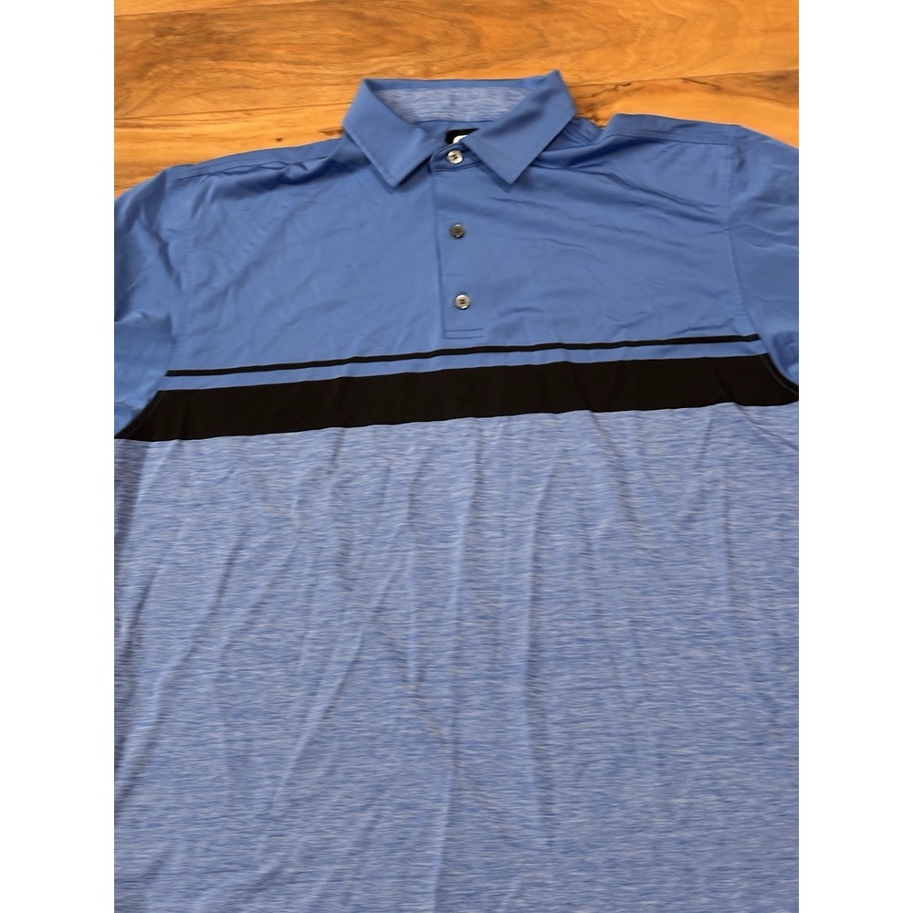 FootJoy Mens XL Blue Polo Black Striped Golf Shirt Performance Heathered Wicking